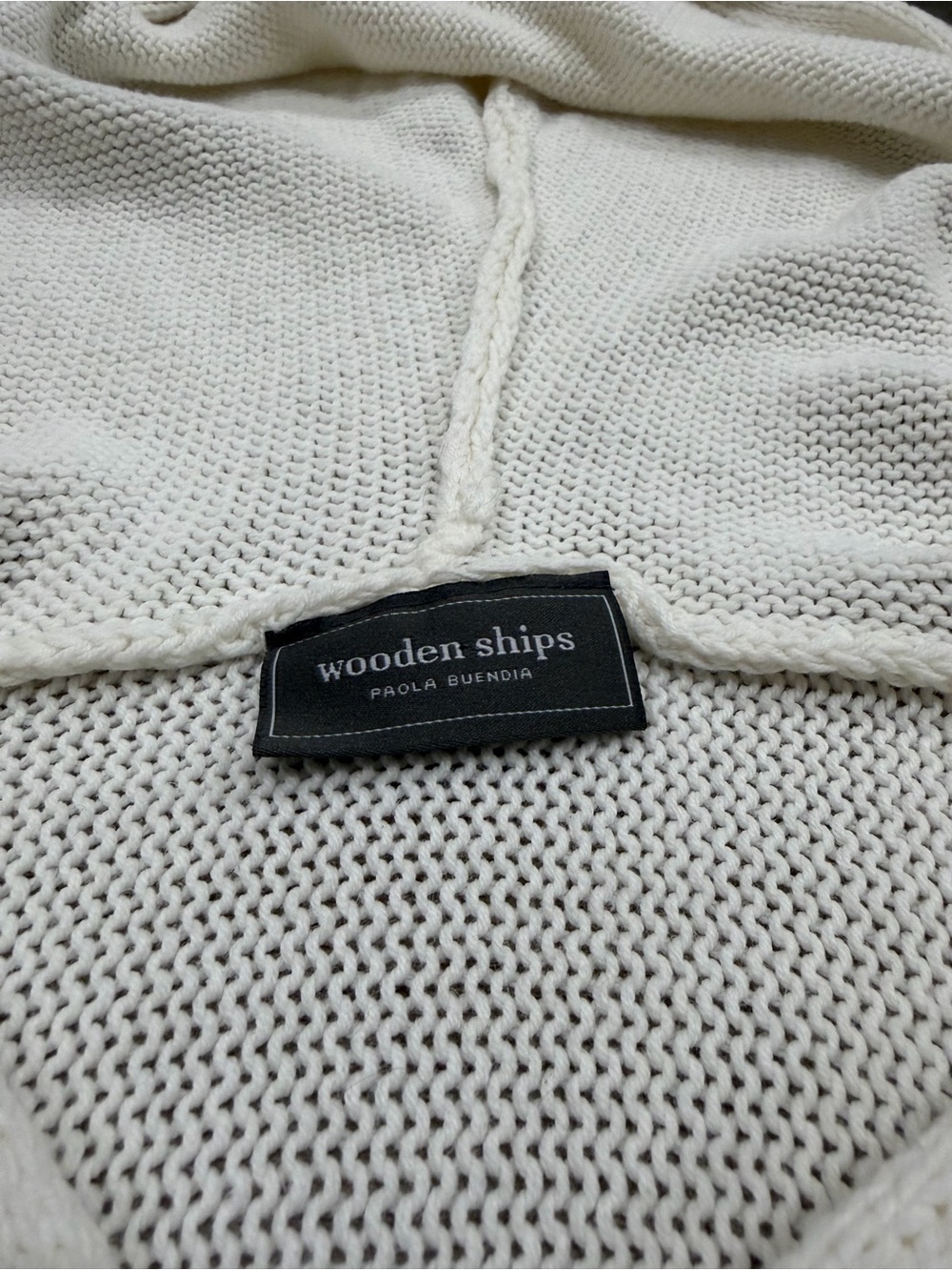 Wooden Ships Chunky Knit Hoodie Sweater Off White S/M - Picture 2 of 6